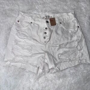 Free People White Denim Distressed Cutoff Shorts Womens Size 27